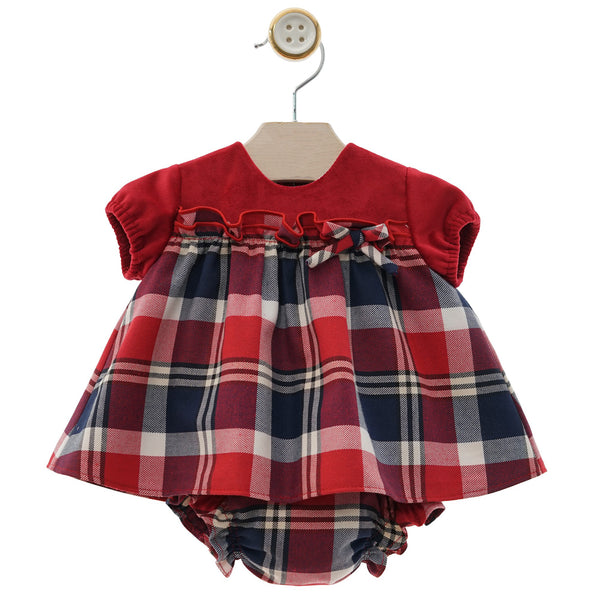 GIRLS PLAID RED VELVET SHORT DRESS WITH BLOOMER 9M / GIRL GIRLS PLAID RED VELVET SHORT DRESS WITH BLOOMER 9M / GIRL