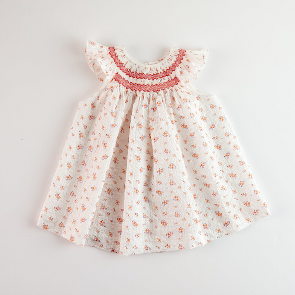 GIRL PEACH FLORAL SMOCKED COLLAR DRESS 18M / Girls GIRL PEACH FLORAL SMOCKED COLLAR DRESS 18M / Girls