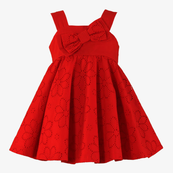 eyelet red dress GIRL EYELET AND BOW RED DRESS T3 / GIRL