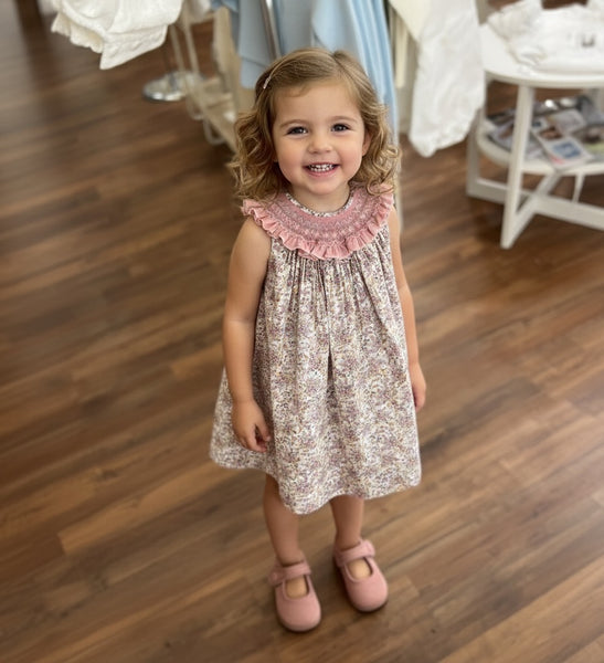 GIRL FLORAL SMOCKED COLLAR DRESS Lilileyba GIRL FLORAL SMOCKED COLLAR DRESS Lilileyba
