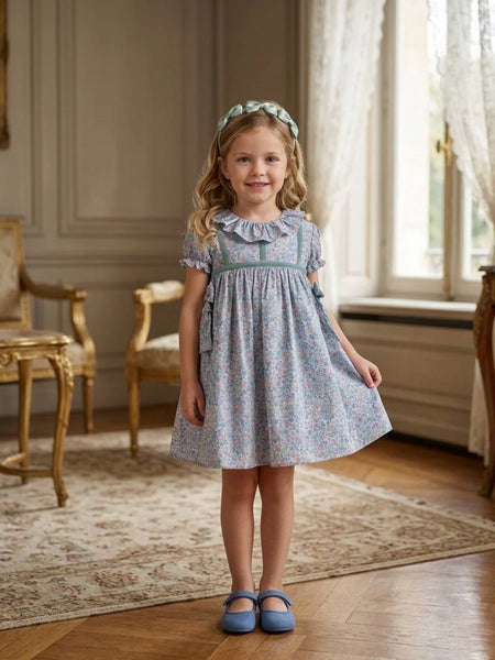 GIRLS FLORAL WITH COLLAR AND PUFF SLEEVE MALTA – Lilileyba