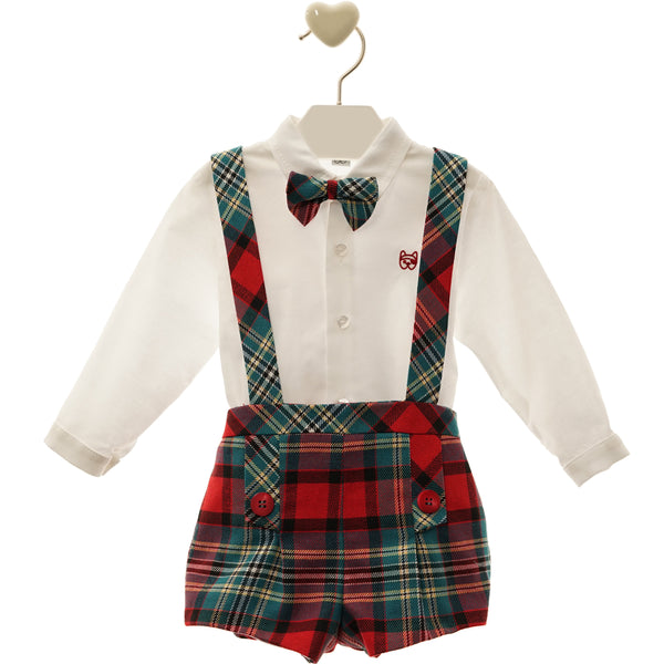 BABY BOYS PLAID SHORT PANTS WITH SUSPENDERS AND LONG SLEEVE SHIRT