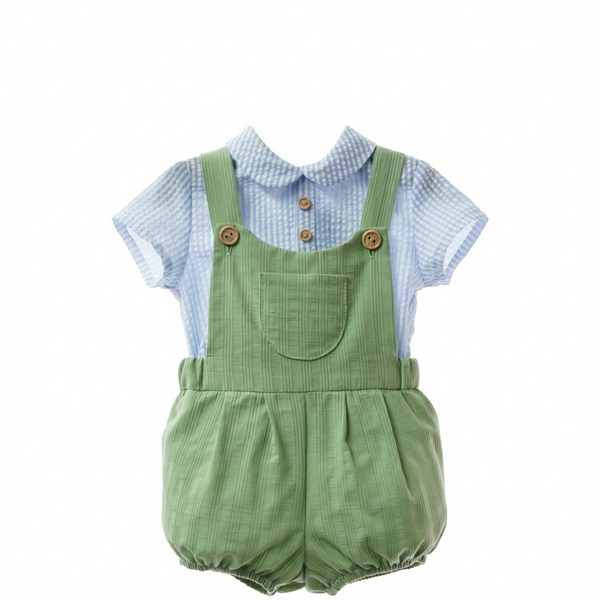 BOYS STRIPED SHIRT AND GREEN ROMPER 2P PISA