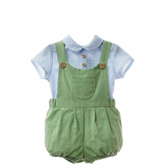 BOYS STRIPED SHIRT AND GREEN ROMPER 2P PISA