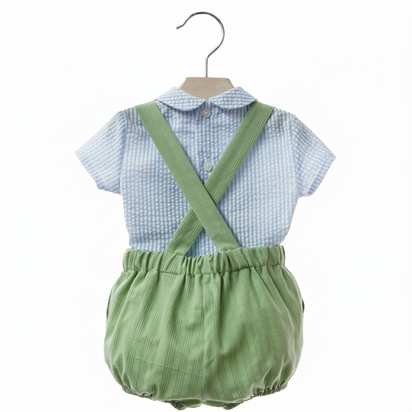 BOYS STRIPED SHIRT AND GREEN ROMPER 2P PISA