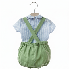BOYS STRIPED SHIRT AND GREEN ROMPER 2P PISA