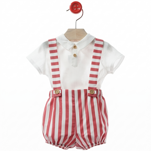 BOYS RED STRIPED ROMPER AND SHIRT 2P LIVORNO