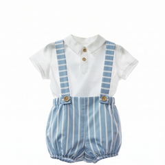 BOYS BLUE STRIPED ROMPER AND COLLAR SHIRT 2P RAVENA
