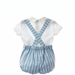 BOYS BLUE STRIPED ROMPER AND COLLAR SHIRT 2P RAVENA