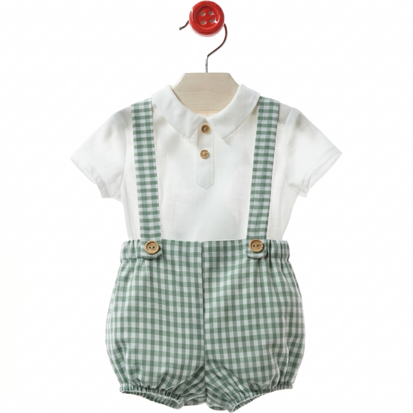 BOYS GINGHAM ROMPER AND SHIRT 2P TURIN