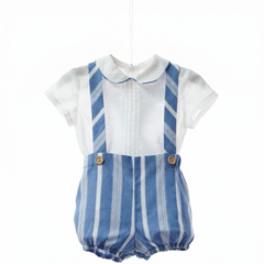 BOYS NAUTICAL BLUE STRIPED ROMPER AND COLLAR SHIRT 2P ALESSANDRIA