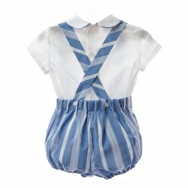 BOYS NAUTICAL BLUE STRIPED ROMPER AND COLLAR SHIRT 2P ALESSANDRIA