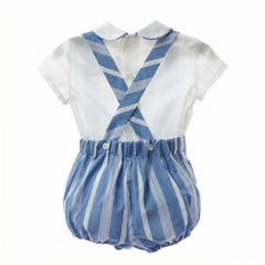 BOYS NAUTICAL BLUE STRIPED ROMPER AND COLLAR SHIRT 2P ALESSANDRIA