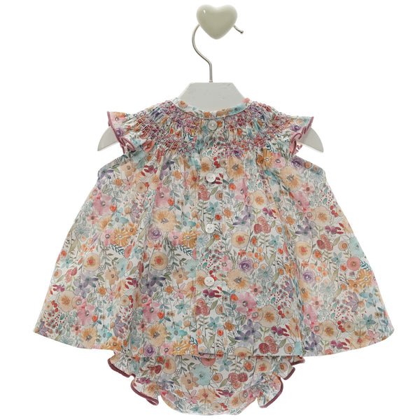 BABY FLORAL PRINT AND SMOCK COLLAR JESUSIN SET