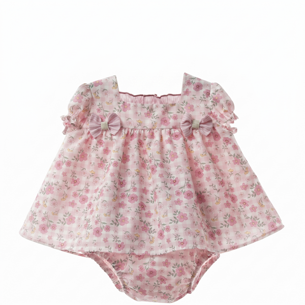 GIRLS FLORAL PLAID SHORT DRESS WITH BLOOMER 2P PALMA