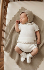 GIRLS KNITTED BLOUSE AND BLOOMER COMBINED WITH BEIGE WAVES  3P SET