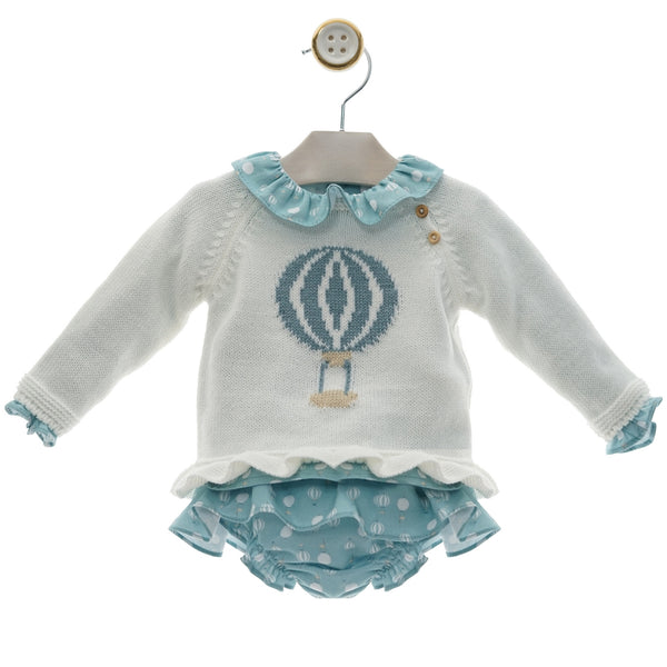 GIRLS HOT AIR BALLOON PRINT KNIT SWEATER WITH SHIRT AND BLOOMER 3P SET TUL