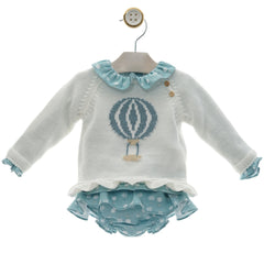 GIRLS HOT AIR BALLOON PRINT KNIT SWEATER WITH SHIRT AND BLOOMER 3P SET TUL