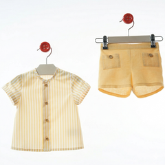 BOYS YELLOW STRIPED SHIRT AND SHORT 2P SET LUCCA