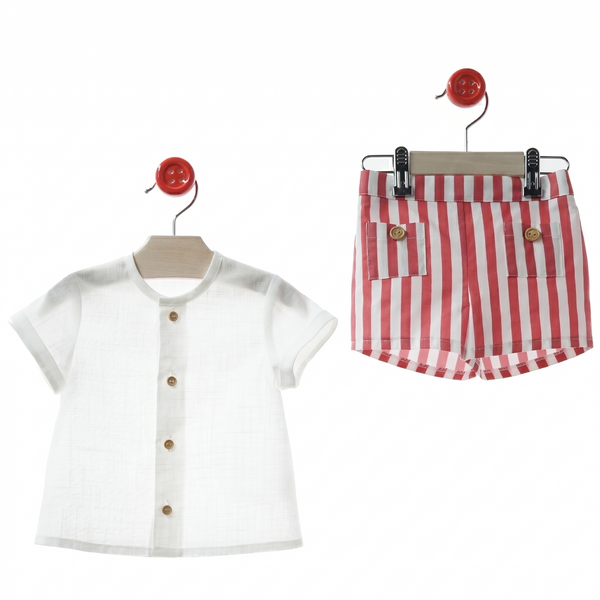 BOYS RED STRIPED SHORT AND SHIRT 2P SET LIVORNO