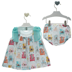 BABY DOG ON THE CHAIR AND BOWS SHORT DRESS SET TAURO