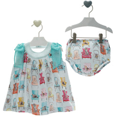 BABY DOG ON THE CHAIR AND BOWS SHORT DRESS SET TAURO