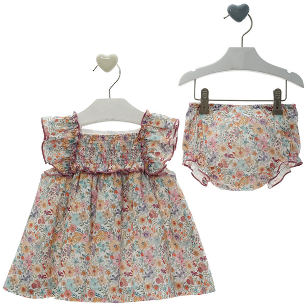 GIRL FLORAL PRINT AND PLAID BOW SHORT DRESS SET PISCIS