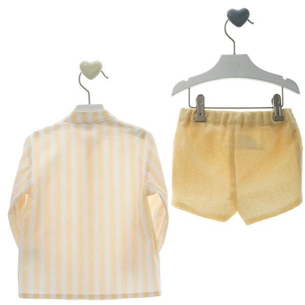 BOYS STRIPES MAO COLLAR SHIRT AND SHORT PANTS SET ZODIACO