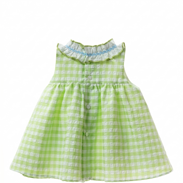 GIRLS VICHY GREEN DRESS CATANZARO