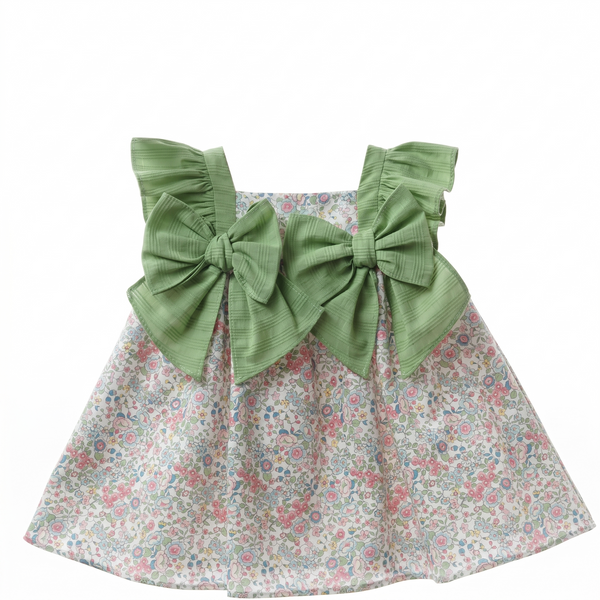 GIRLS FLORAL RUFFLE SLEEVE WITH BOWS DRESS PISA