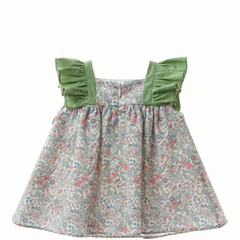 GIRLS FLORAL RUFFLE SLEEVE WITH BOWS DRESS PISA