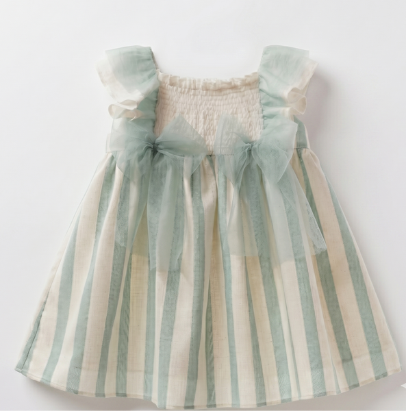 GIRLS STRIPED AND TULLE BOWS DRESS TRIESTE