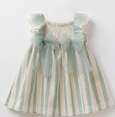 GIRLS STRIPED AND TULLE BOWS DRESS TRIESTE