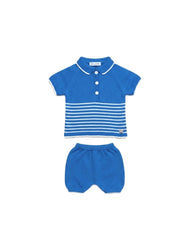 BOYS STRIPED WITH COLLAR KNITTED SHIRT AND SHORT 2P SET