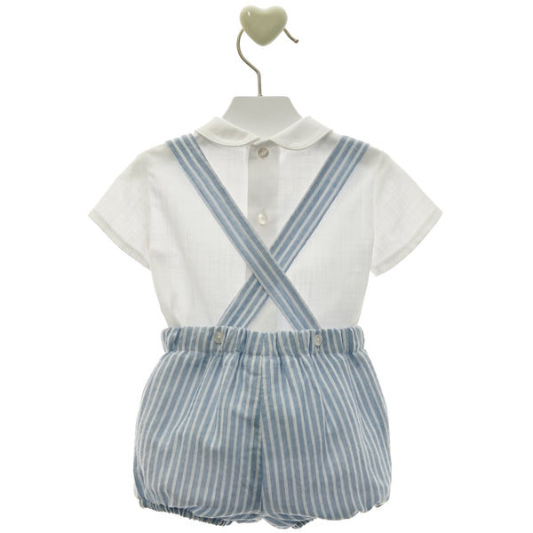 BOY STRIPES SHORT PANTS WITH SUSPENDERS AND PETER PAN COLLAR SHIRT