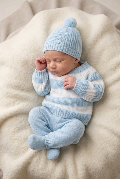 LIGHT BLUE NEWBORN WHITE STRIPED 3P SET