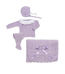BABY OPENWORK LINES BLANKET AND NEWBORN 4P SET