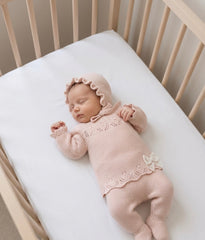 NEWBORN KNIT DOTS AND LACE BOW 3P SET