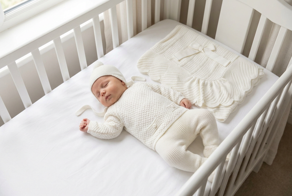 IVORY BABY CHECK PATTERN BLANKET AND NEWBORN 4P SET