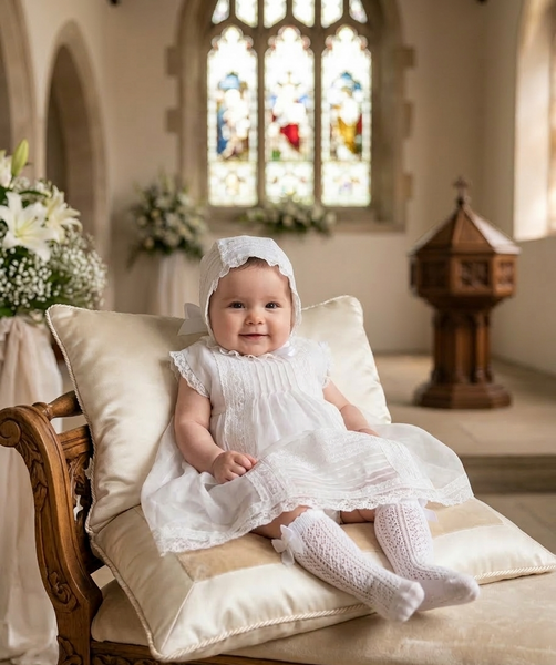 ISABEL WHITE CHRISTENING DRESS WITH HOOD