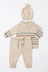 CREAM NEWBORN STRIPES AND KNIT COLLAR 3P SET