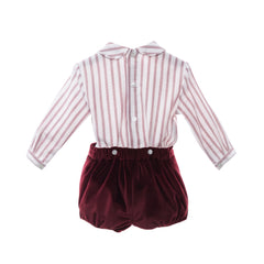 BOYS STRIPES SHIRT AND VELVET SHORT SET AZAFRAN