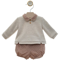 BOYS PLAID COLLAR SWEATER SHORT SET