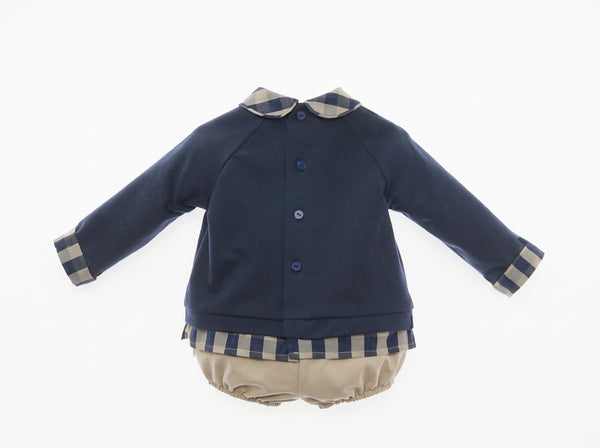 BOYS BLUE AND CHECKERED SWEATSHIRT AND SHORT SET CAMELIA