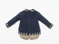 BOYS BLUE AND CHECKERED SWEATSHIRT AND SHORT SET CAMELIA