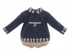 BOYS BLUE AND CHECKERED SWEATSHIRT AND SHORT SET CAMELIA