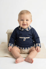 BOYS BLUE AND CHECKERED SWEATSHIRT AND SHORT SET CAMELIA