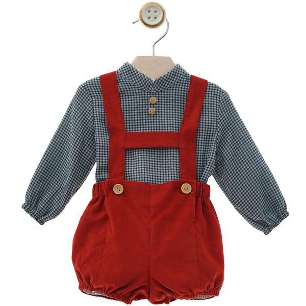 BOYS PLAID SHIRT AND CORDUROY ROMPER SET