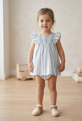 GIRLS RUFFLE SLEEVE STRIPED DRESS WITH BLOOMER 2P PORCELANA
