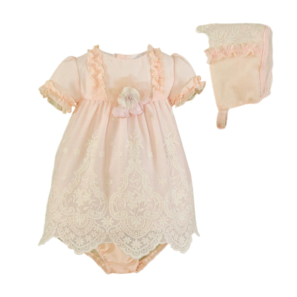 BABY PUFF SLEEVES SHORT DRESS WITH BONNET